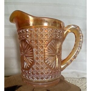 Imperial Glass Amelia Star Medallion Iridescent Carnival Glass Marigold Pitcher